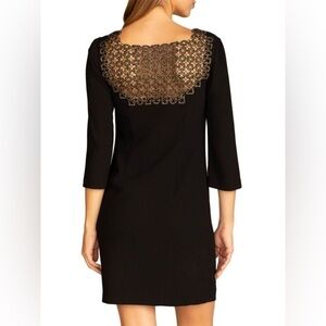 Trina Turk Minimalist Poise Sheath Dress Geometric V-neck Embroidered Back SZ 6